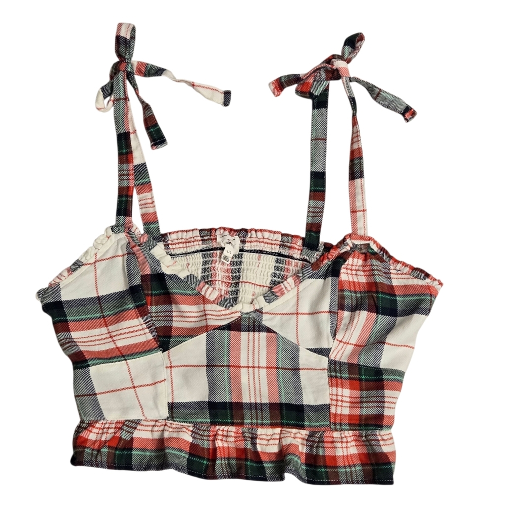 Aerie Plaid Flannel Ruffle Pajama Tie-string Tank Top - Picture 3 of 8